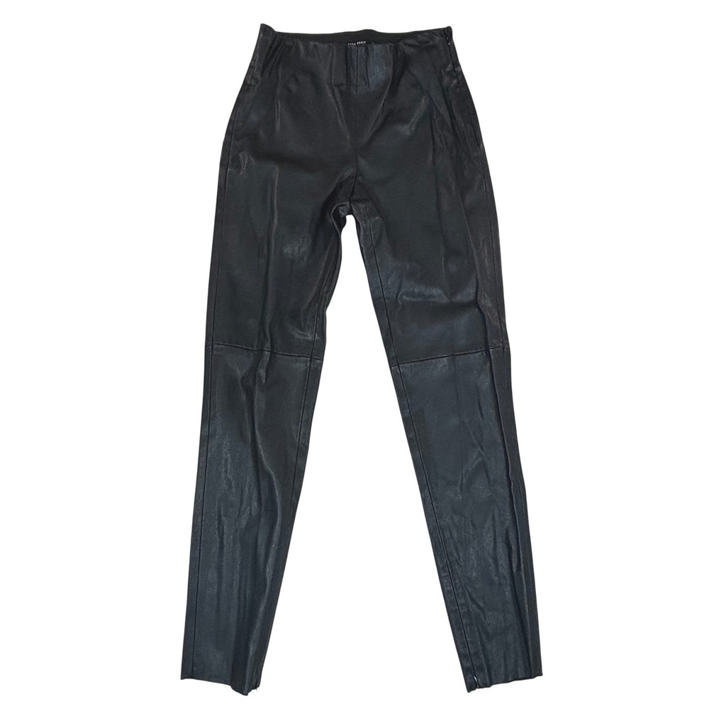 ZARA BASIC Black Faux Leather Skinny Pants Elastic Waist Ankle Zip Womens XS